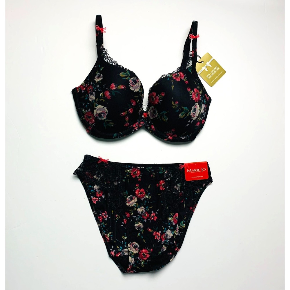 NWT Marie Jo SET Winter Rose Padded Underwire Bra 30E 30DD & Bikini Panty Floral